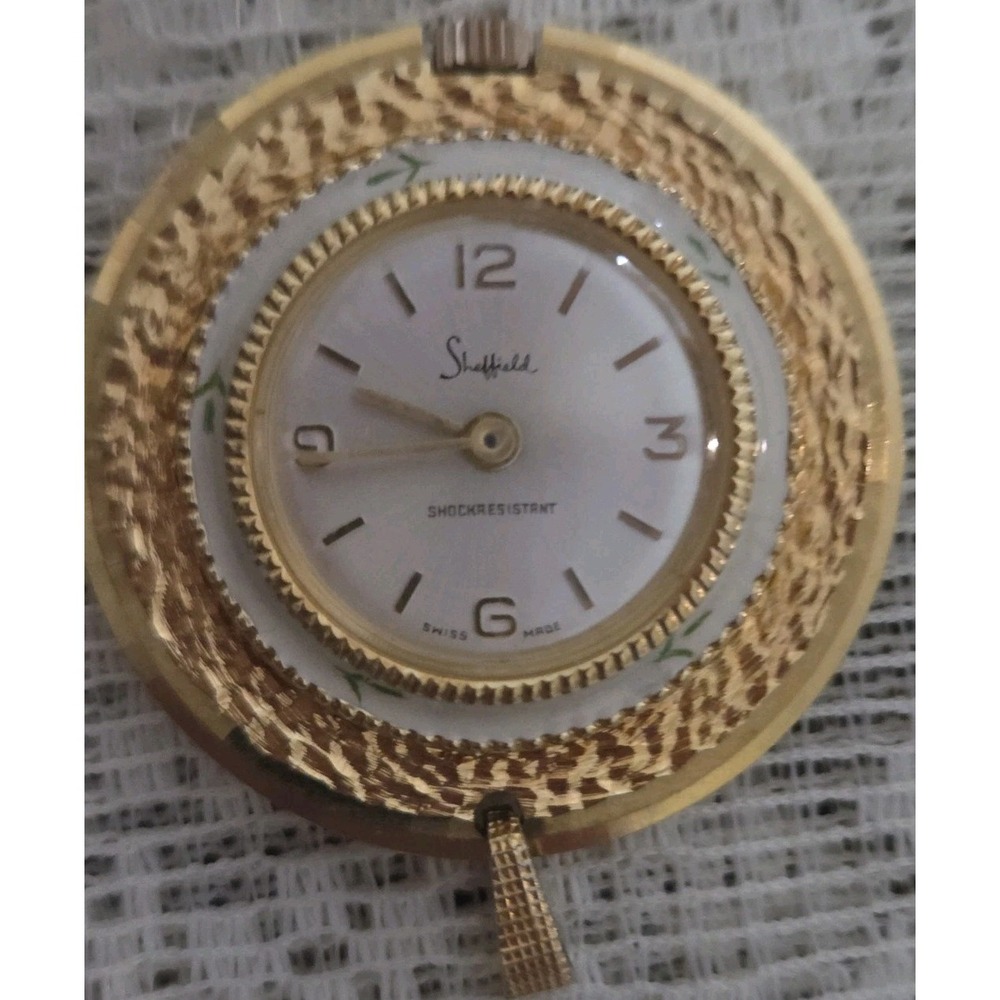 Sheffield Gold Tone‎ Pendant Watch Vintage Floral Design Back Side